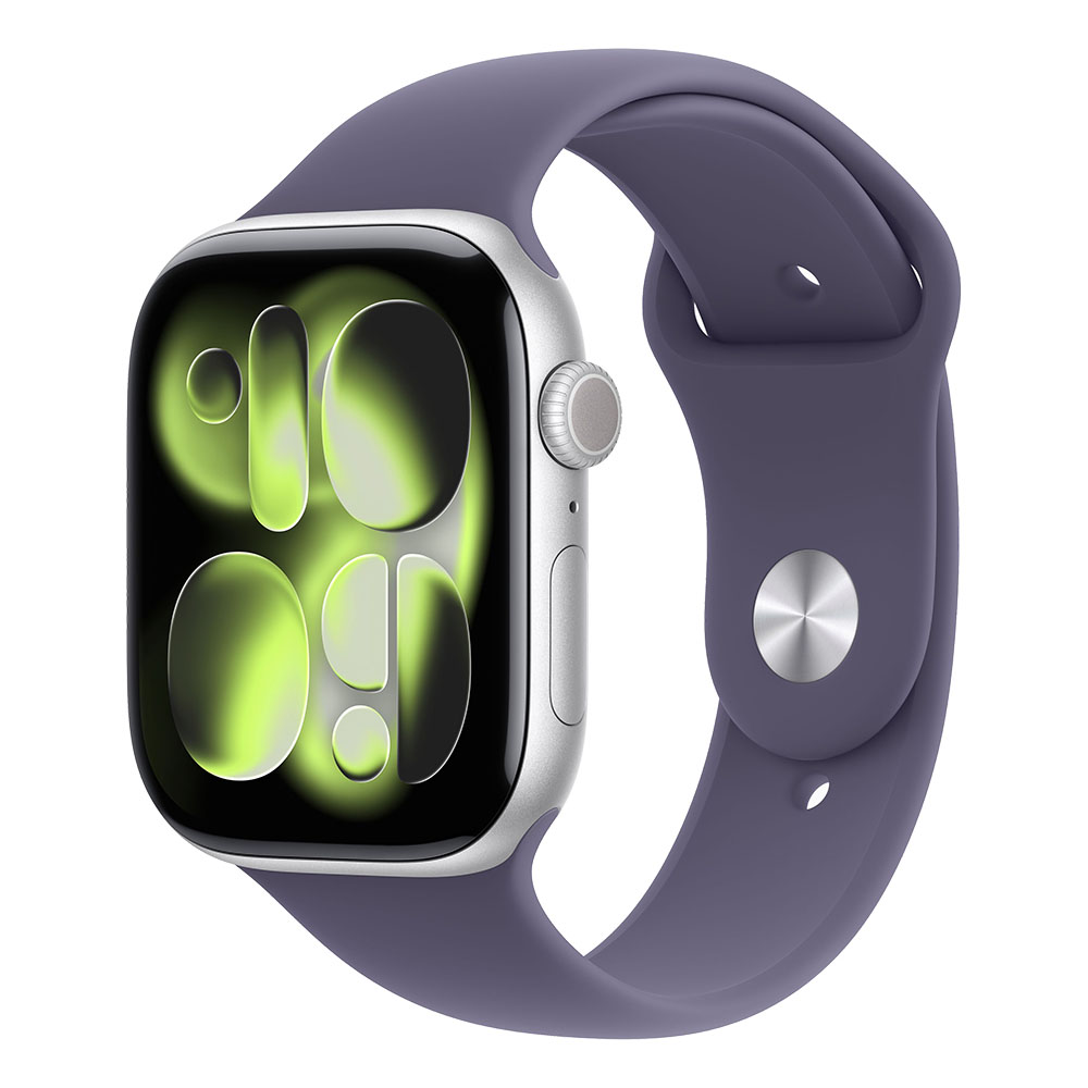 Apple Watch Series 11 GPS + Cellular 46mm Silver Aluminium Case with Purple Fog Sport Band M/L