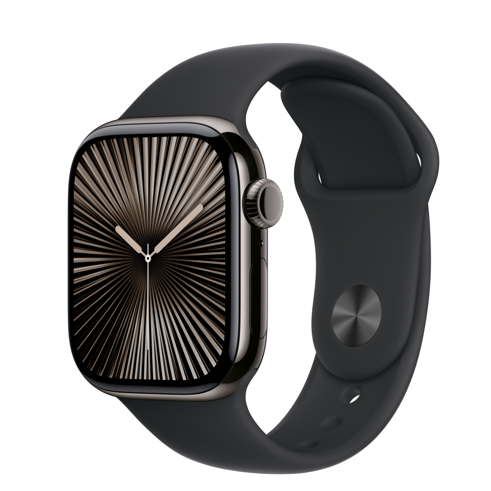 Apple Watch Series 10 GPS + Cellular 42mm Slate Titanium Case with Black Sport Band M/L