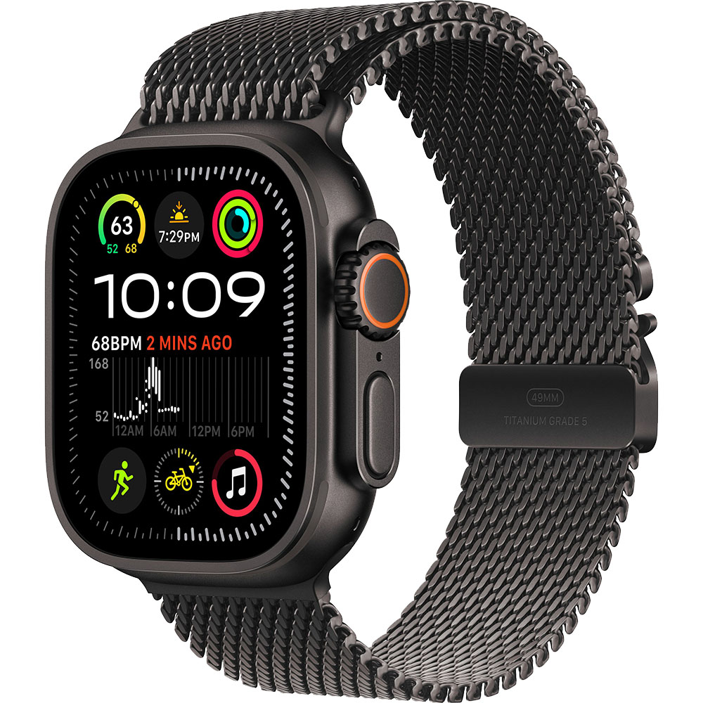 Apple Watch Ultra 2 Cellular 49mm Black Titanium Case with Black Titanium Milanese Loop Medium