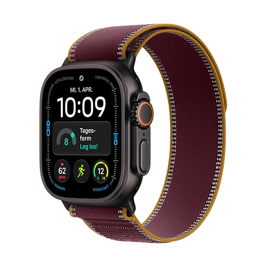Apple Watch Ultra 4 Cellular 49mm Black Titanium Burgundy Trail Loop S/M